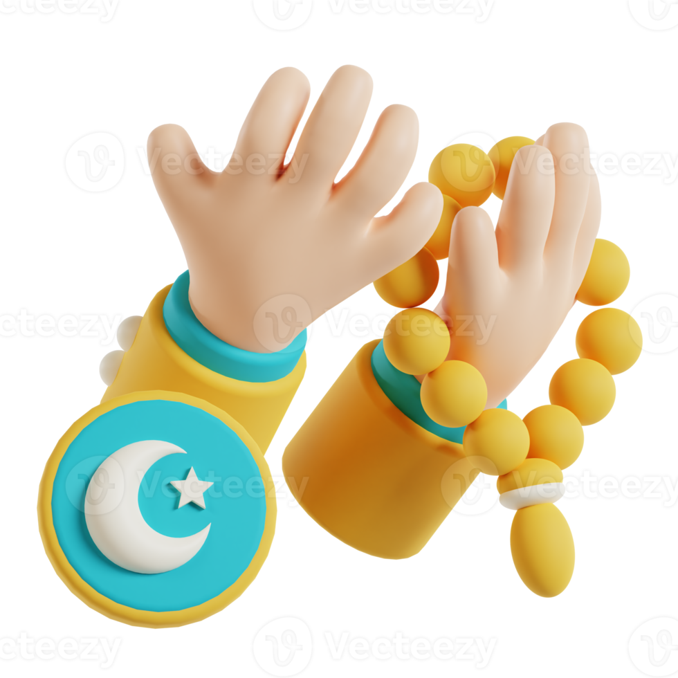 Hand gesture pray with beads 3d ramadan icon png