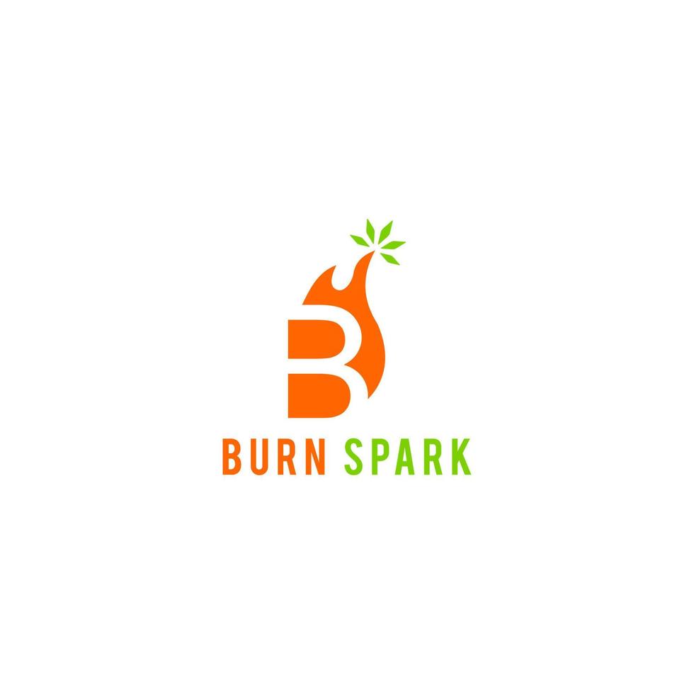 B Burn with Spark Leaf Logo Design Vector