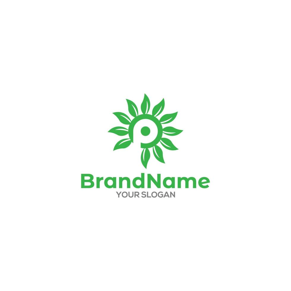 P Leaf Sun Logo Design Vector