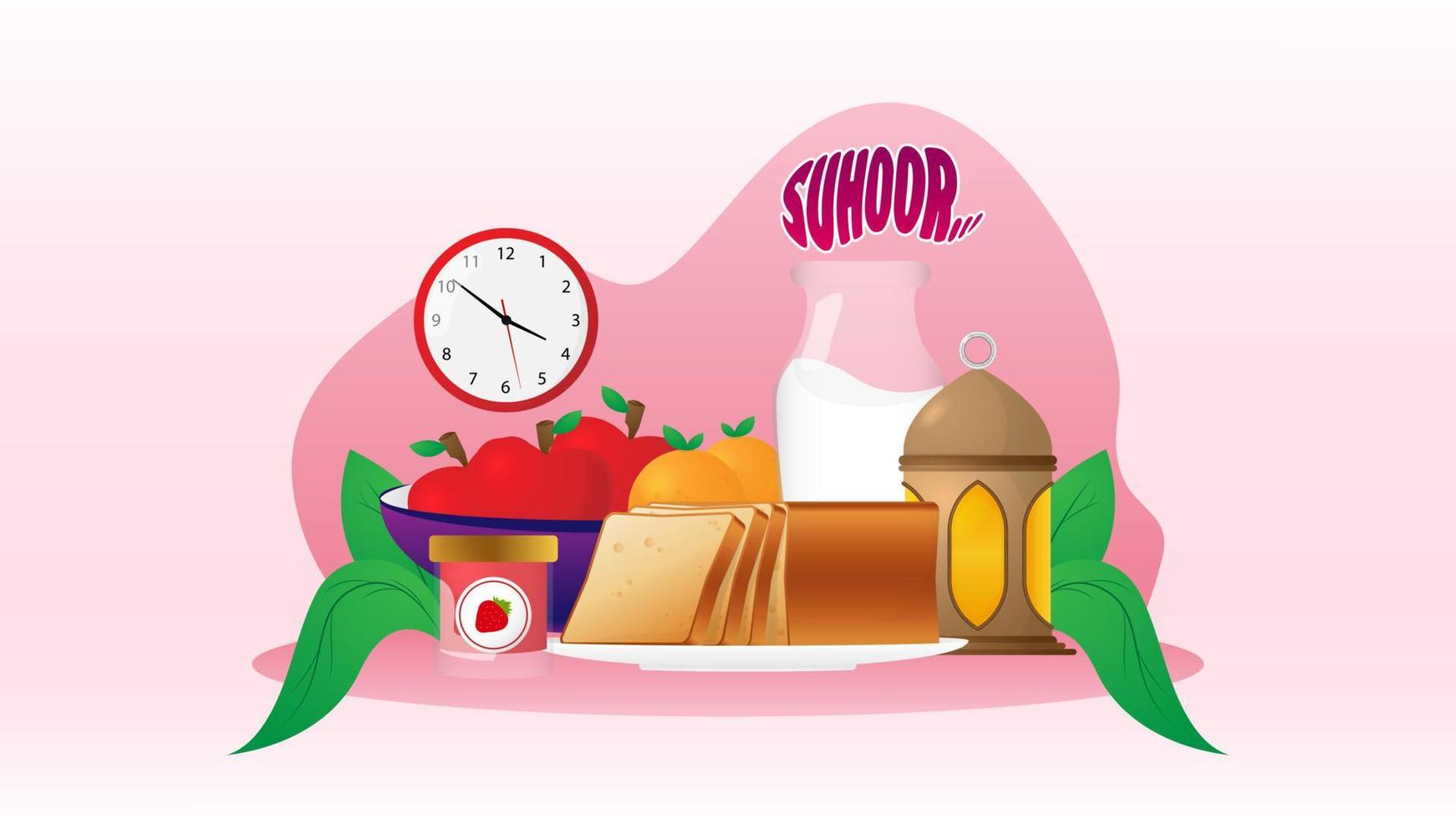 Ramadán suhoor comida ilustración vector