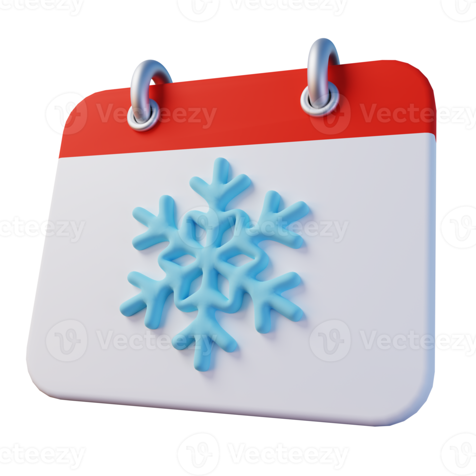 Winter season calendar 3d illustration png