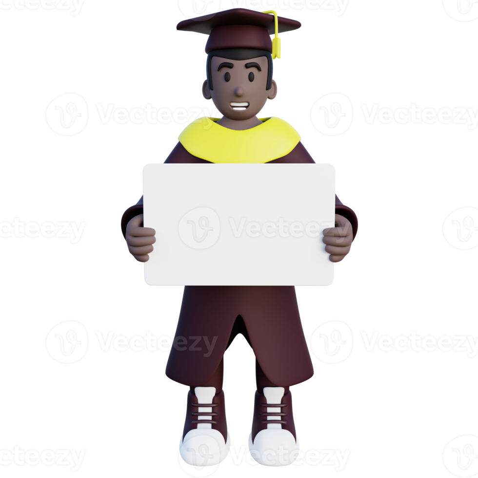 3d illustration of graduated student holding message banner png