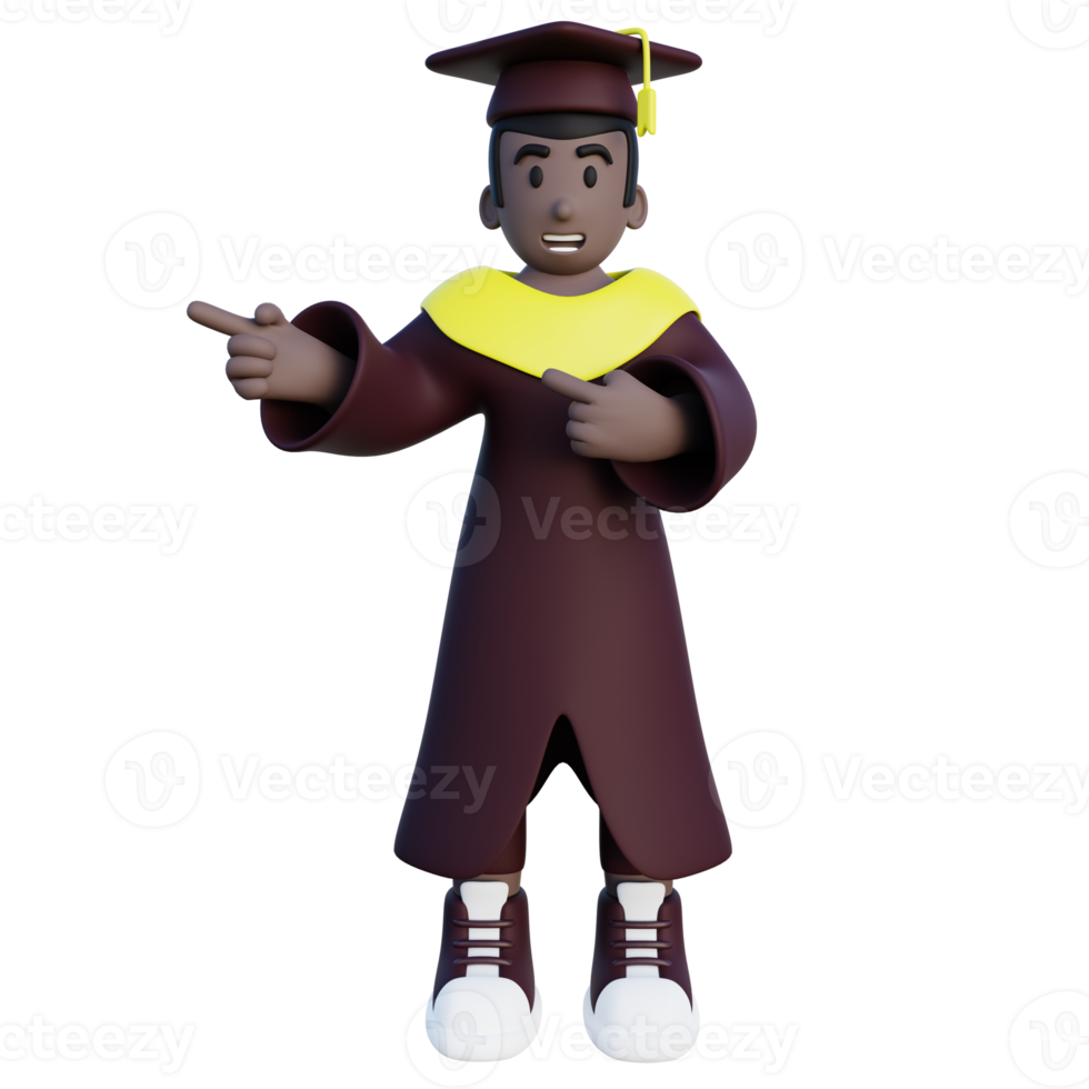 3d illustration of graduated student pointing to the left png