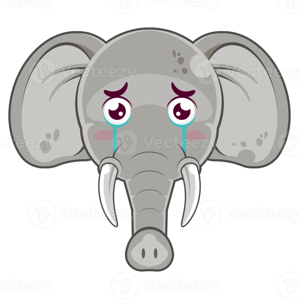 elefante pianto viso cartone animato carino png