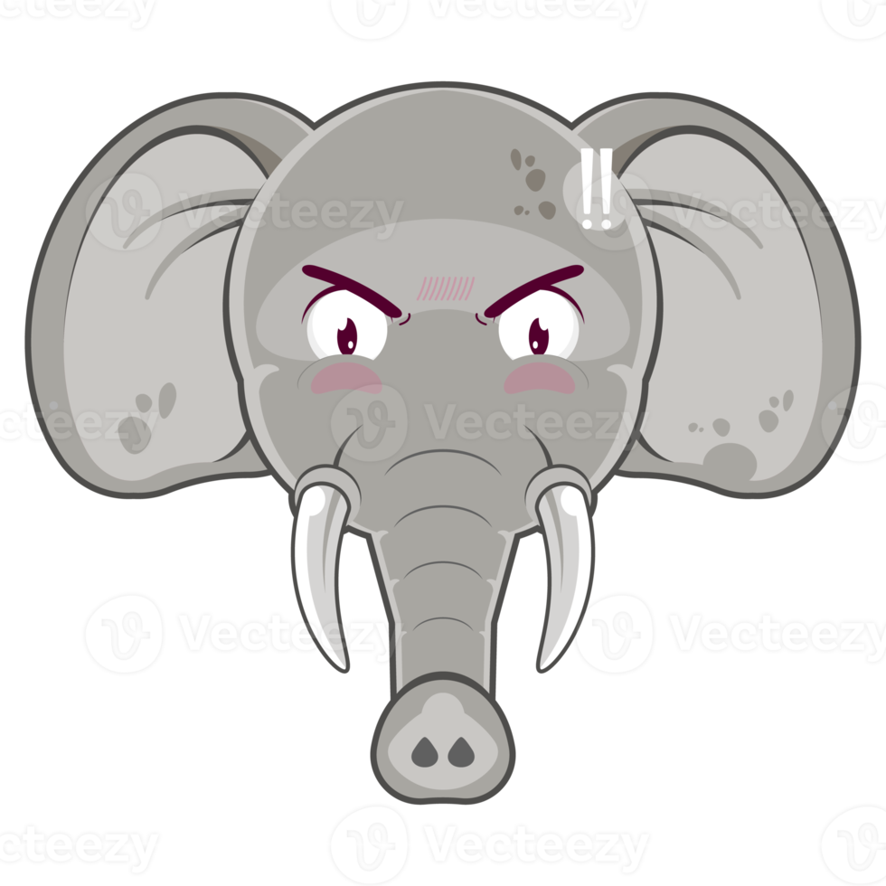 elefante Bravo face desenho animado fofa png