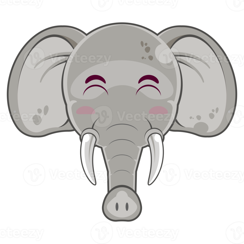 elefante contento viso cartone animato carino png