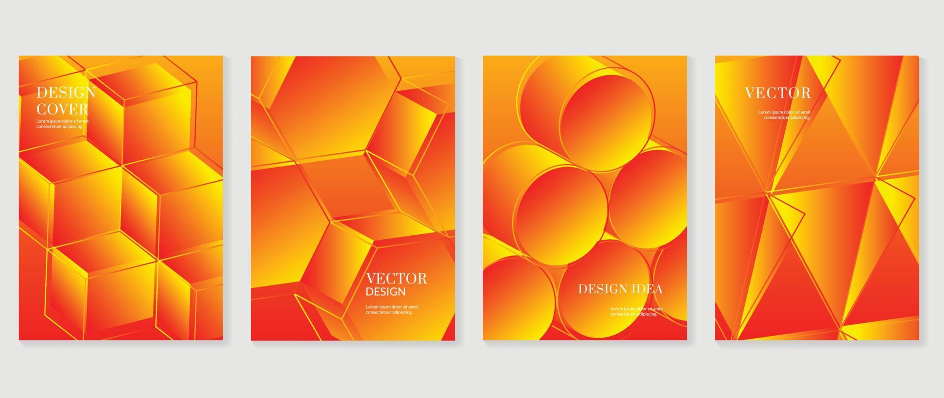 Abstract gradient background vector set. Minimalist style cover template with vibrant orange 3d geometric prism shapes collection. Ideal design for social media, poster, cover, banner, business flyer.