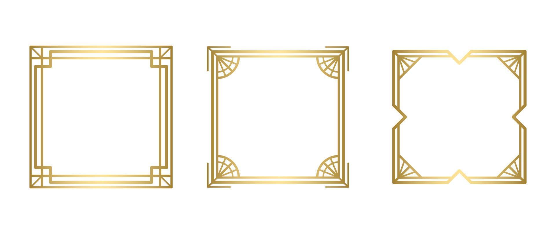 Set of luxury geometric golden frame vector. Gradient gold art deco