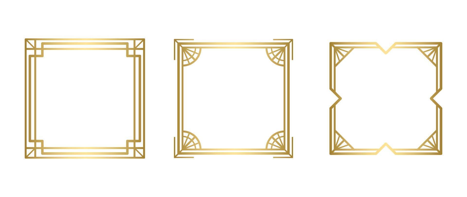 Set of luxury geometric golden frame vector. Gradient gold art deco, antique, vintage style, oriental decorative border line pattern. Elegant design illustration for card, decoration, poster, banner. vector