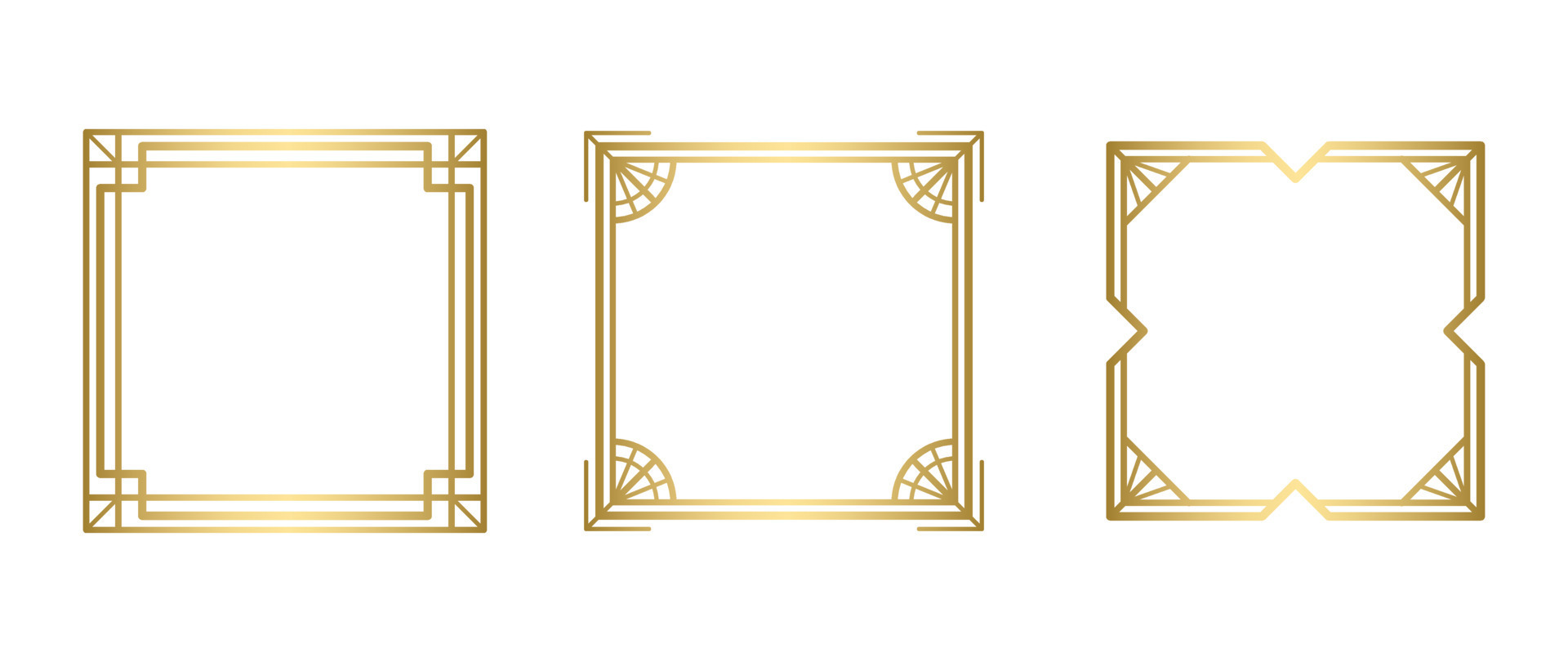 Set of luxury geometric golden frame vector. Gradient gold art deco