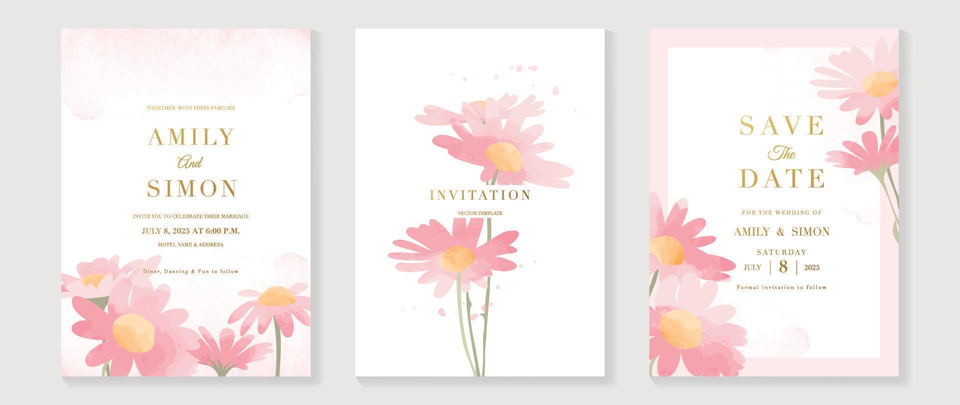 Luxury wedding invitation card background vector. Elegant hand drawn watercolor botanical wildflowers texture template background. Design illustration for wedding and vip cover template, banner. vector