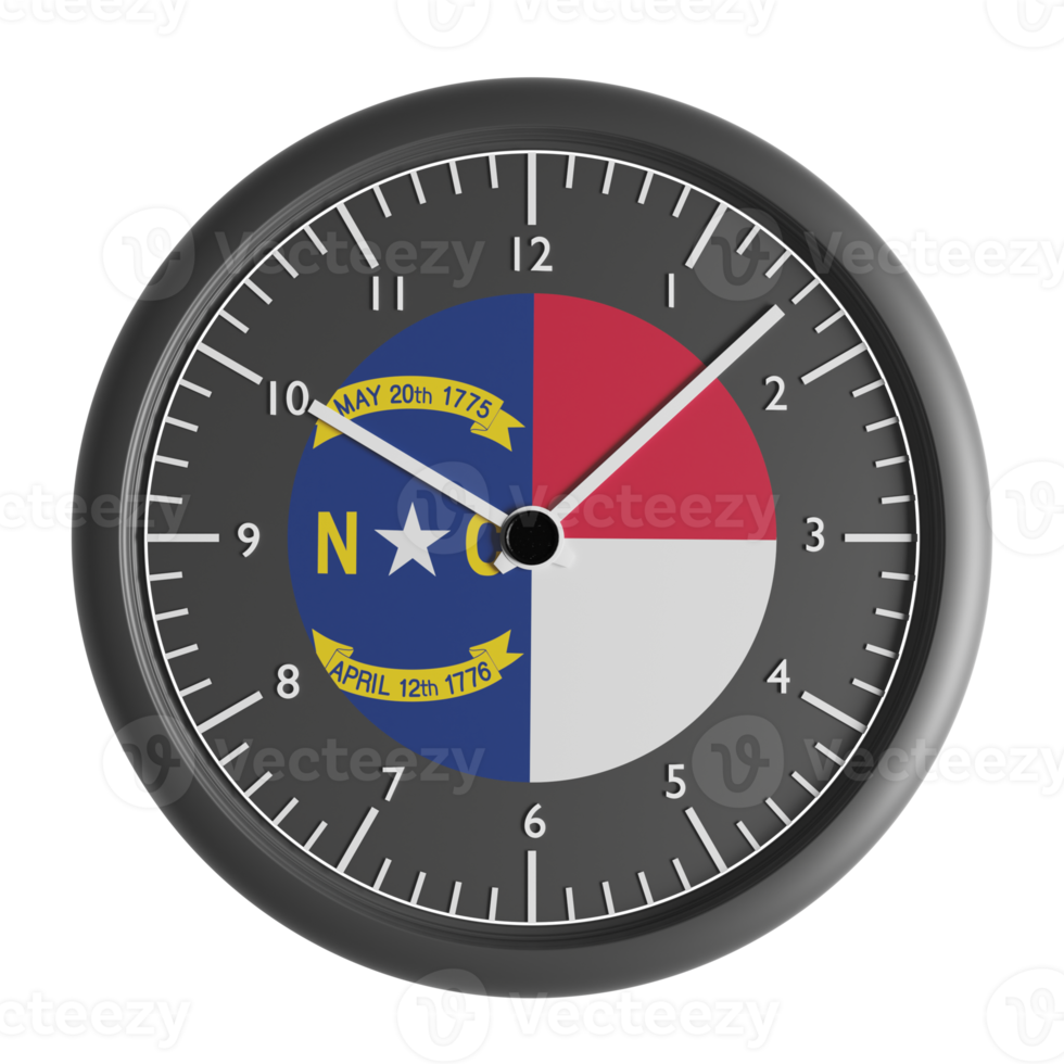 Wall clock with the flag of North Carolina png