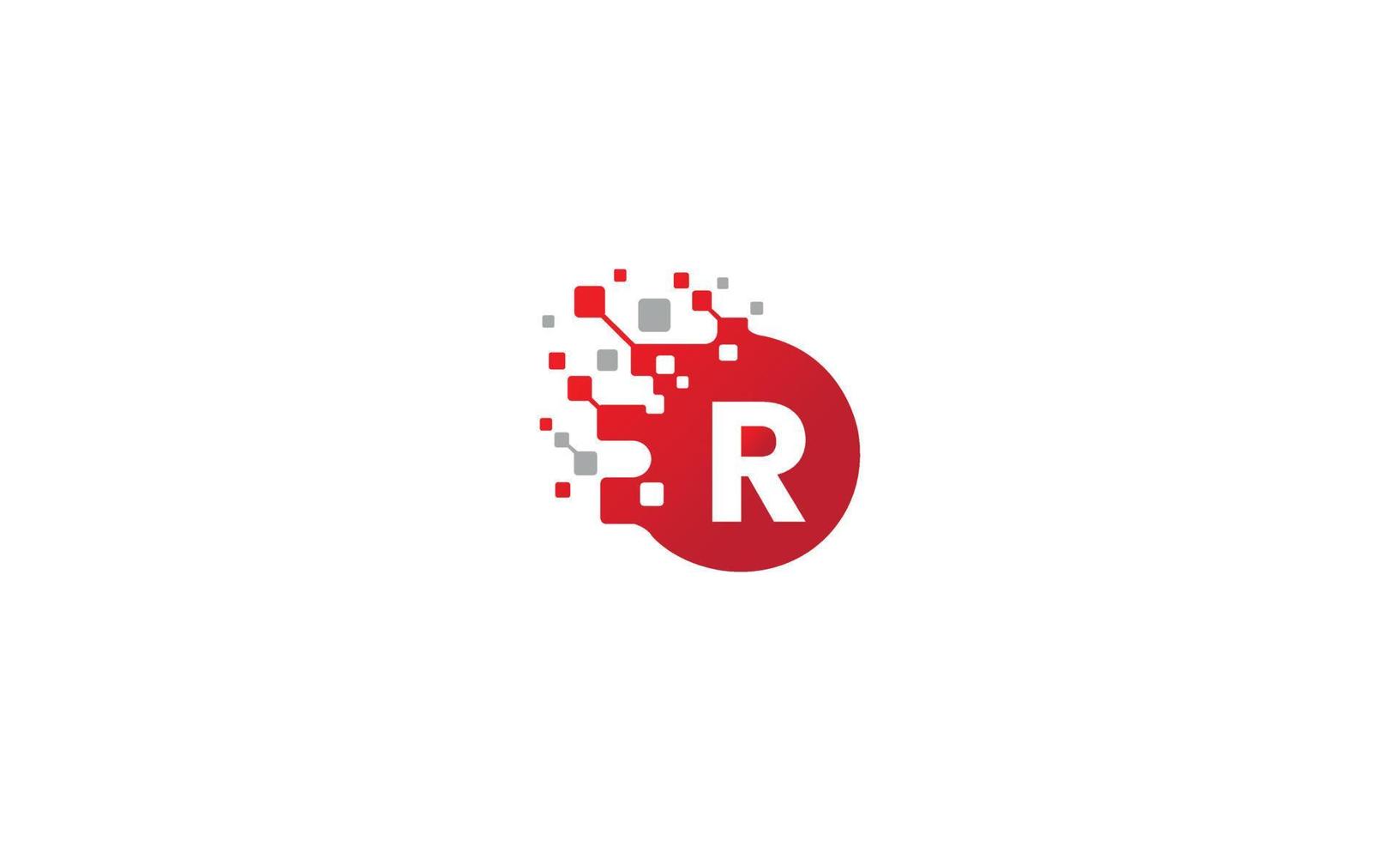 R logo. R letter. Initial letter R linked circle and dot logo. R design. Red and gray R letter. R letter logo design. Pro Vector