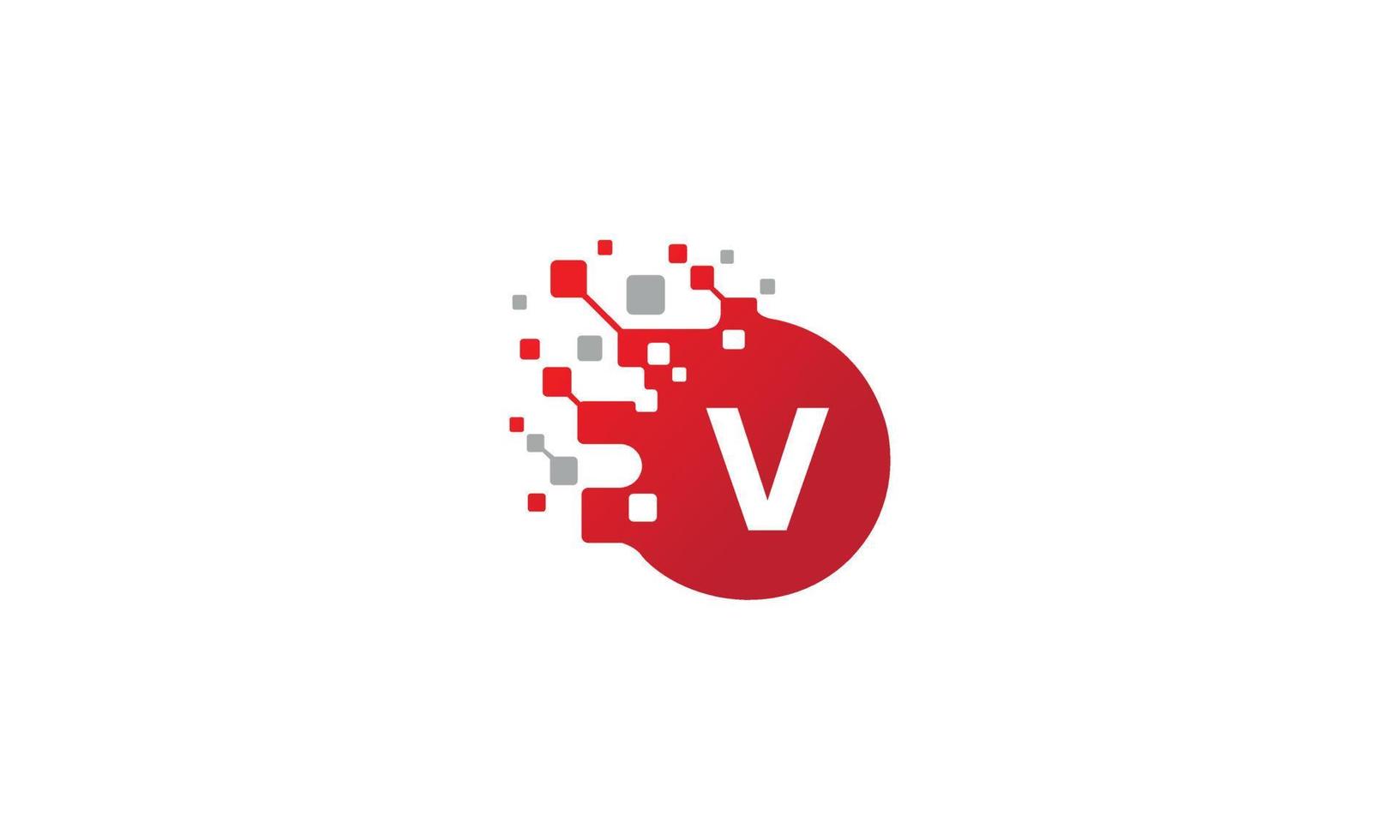 V logo. V letter. Initial letter V linked circle and dot logo. V design. Red and gray V letter. V letter logo design. Pro Vector