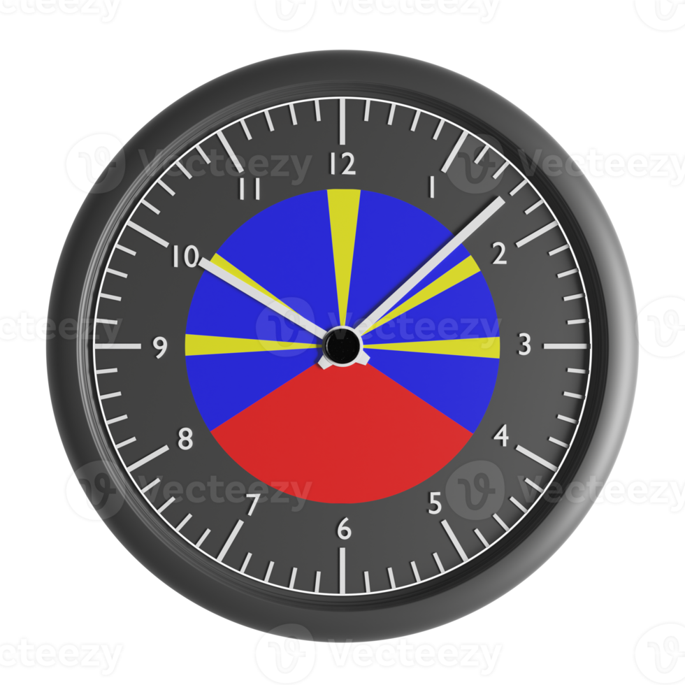 Wall clock with the flag of Reunion Radiant Volcano png