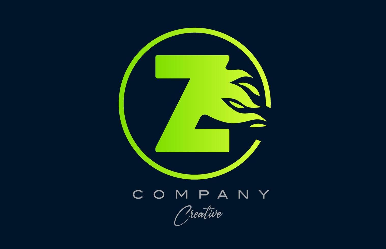 Z alphabet letter icon for corporate with green flames. Fire design suitable for a logo company vector