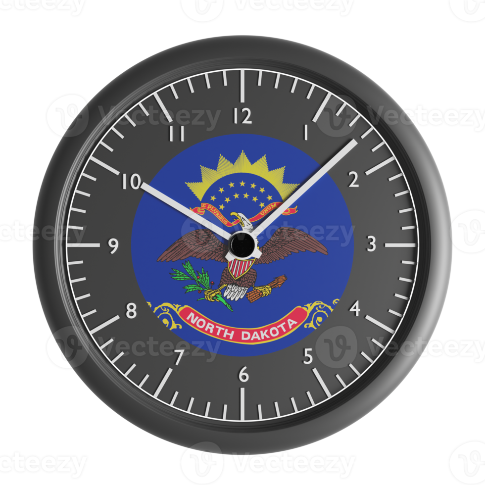 Wall clock with the flag of North Dakota png