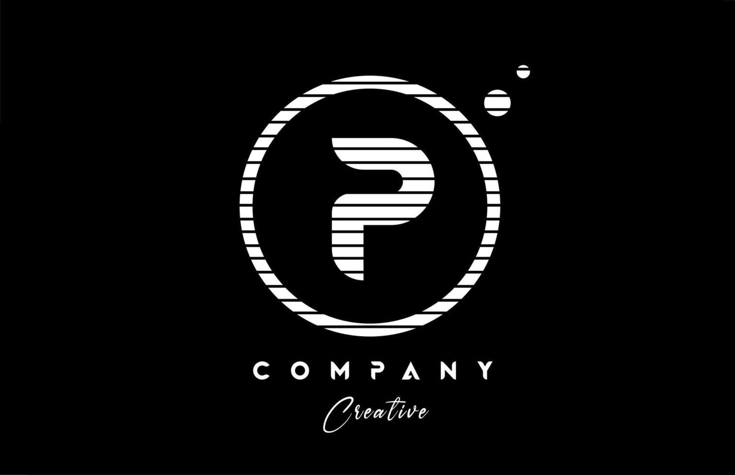 P alphabet letter logo icon design with black and white line stripe. Creative template for business and company vector