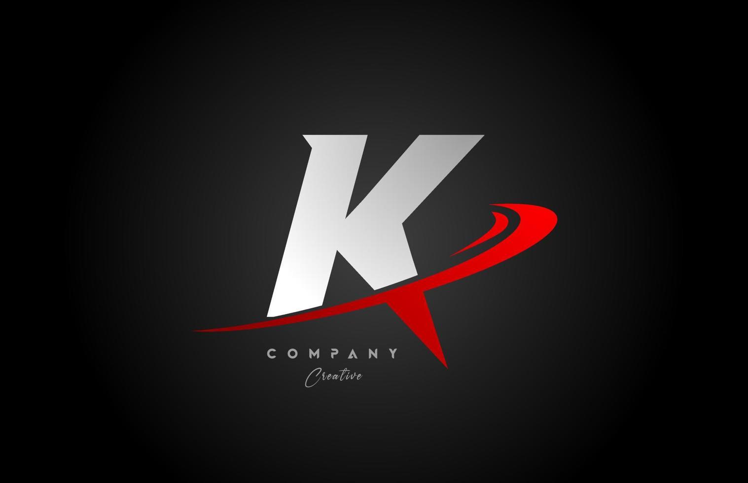 red swoosh K alphabet letter logo icon design with black grey color. Creative template for business and company vector
