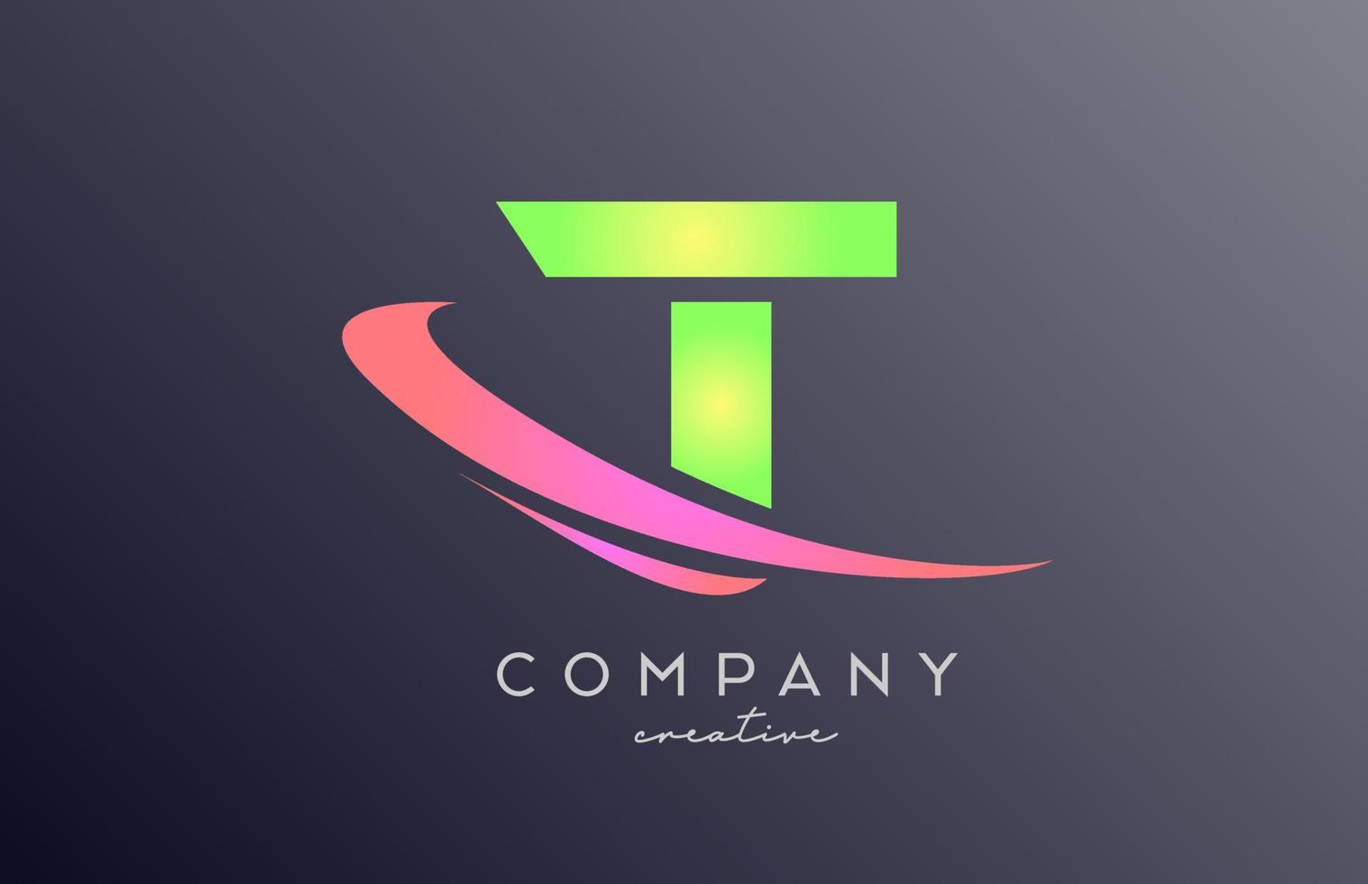 verde rosado t alfabeto letra logo icono con silbido. creativo modelo diseño para negocio y empresa vector