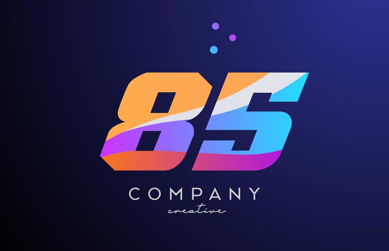 colored number 85 logo icon with dots. Yellow blue pink template design for a company and busines vector