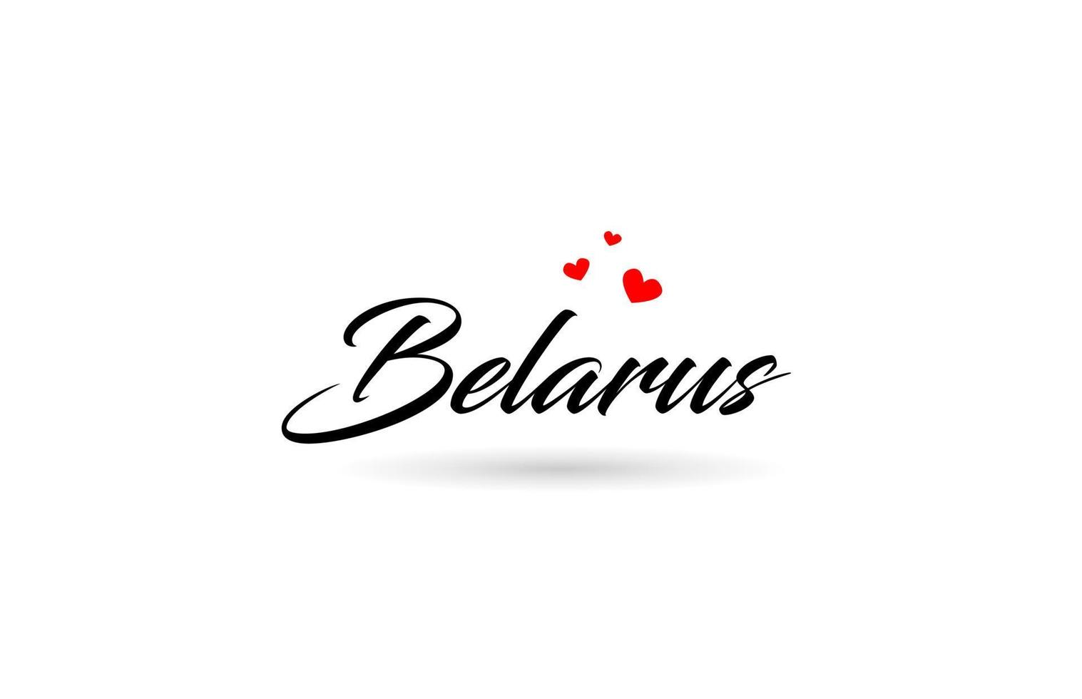 Belarus name country word with three red love heart. Creative typography logo icon design vector