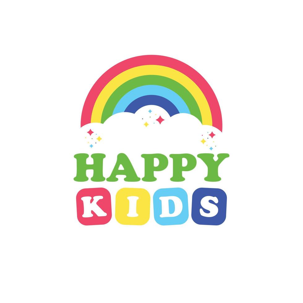 Happy kids logo design. Colorful logotype with rainbow. vector