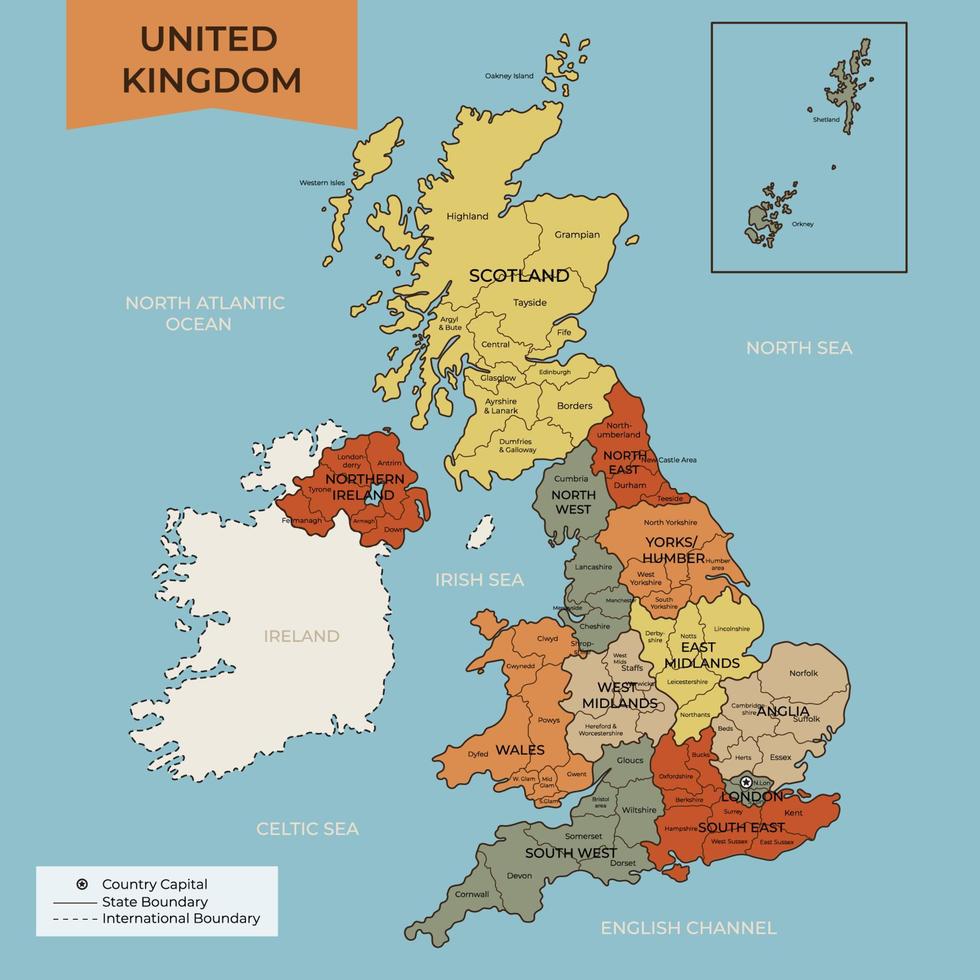 Map of United Kingdom with Surrounding Borders vector