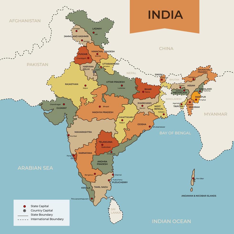 mapa de la india vector