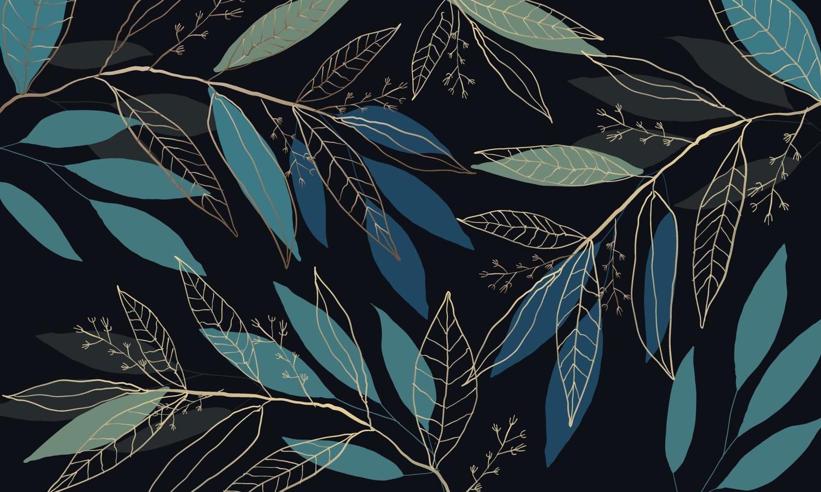 Golden leaves line art background vector