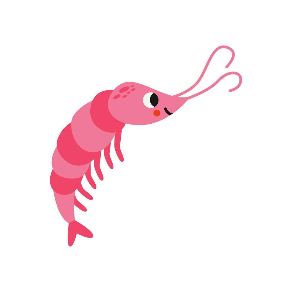 Vector illustration of cartoon sea shrimp isolated on white background.