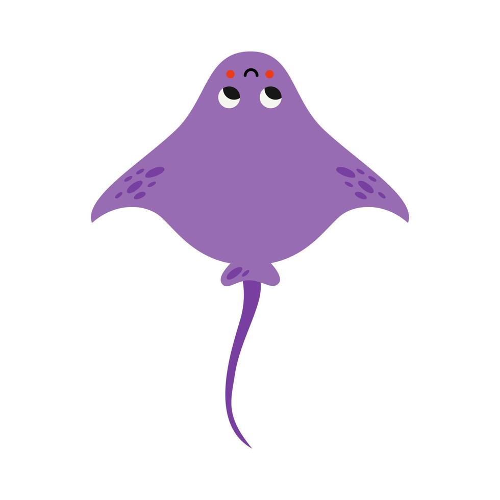 Vector illustration of cartoon purple stingray isolated on white background.