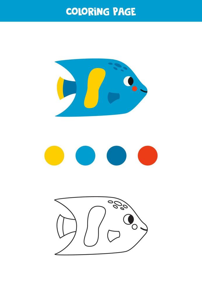 Color cute angel fish. Worksheet for kids. vector