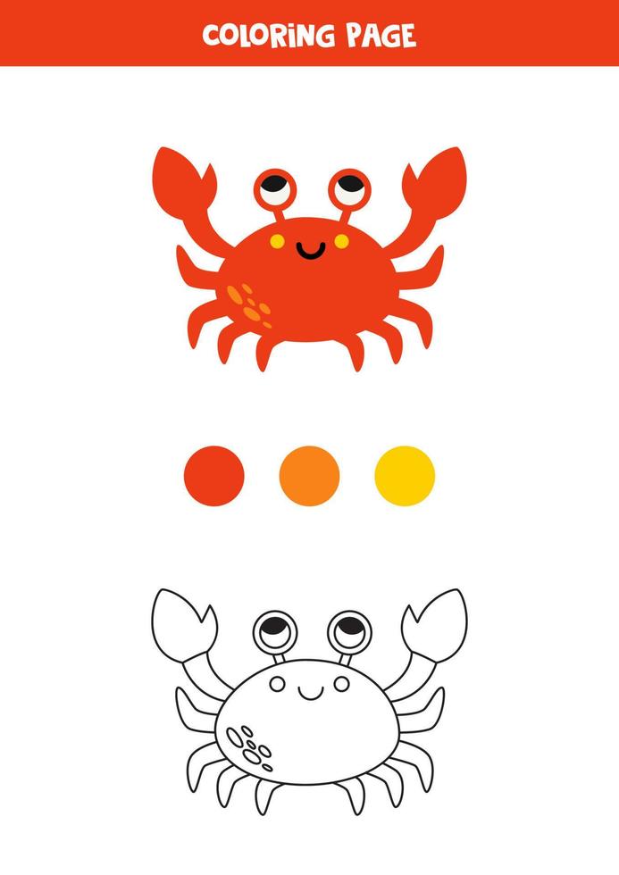 Color cute red crab. Worksheet for kids. vector