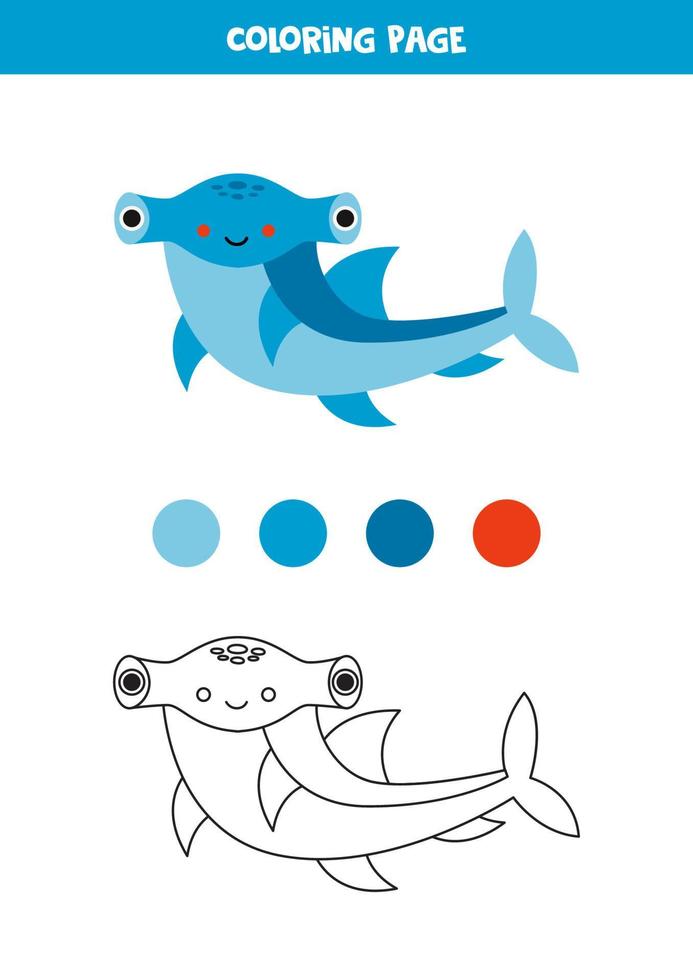 Color cute hammerhead shark. Worksheet for kids. vector