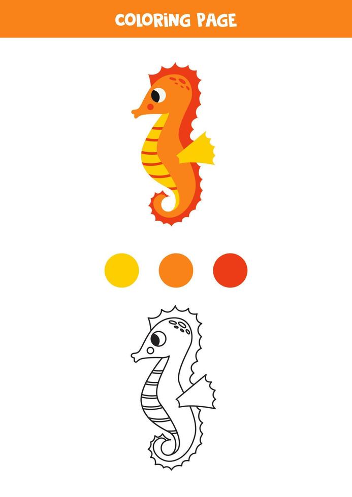 Color cute cartoon seahorse. Worksheet for kids. vector
