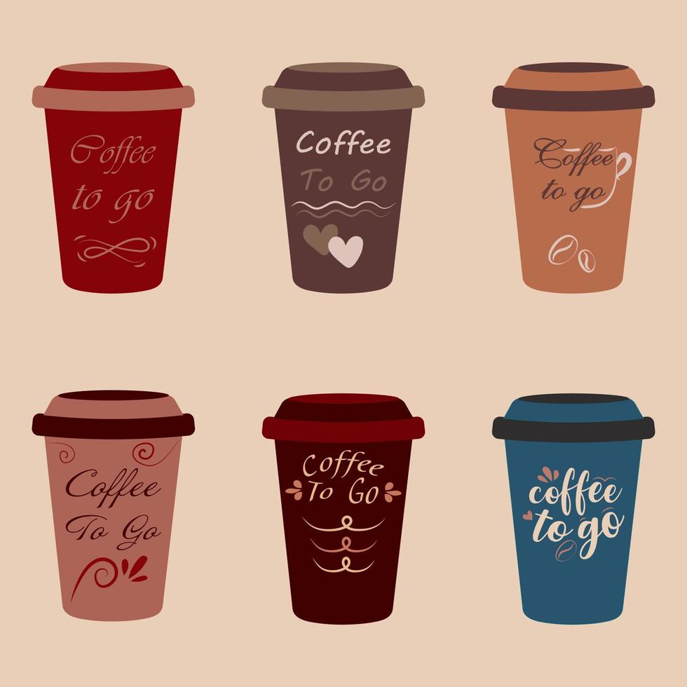 un conjunto de diseñado a mano café lentes en diferente colores. café a ir. diseño para lentes de café, café tienda. vector