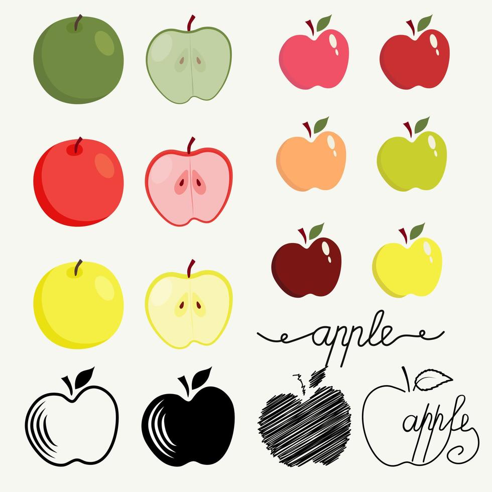 Apple set. Apples of different colors, sizes and textures. Elements for design. vector