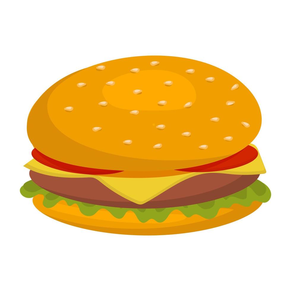 Hamburger with cheese, tomatoes, patty and lettuce on a white background. vector