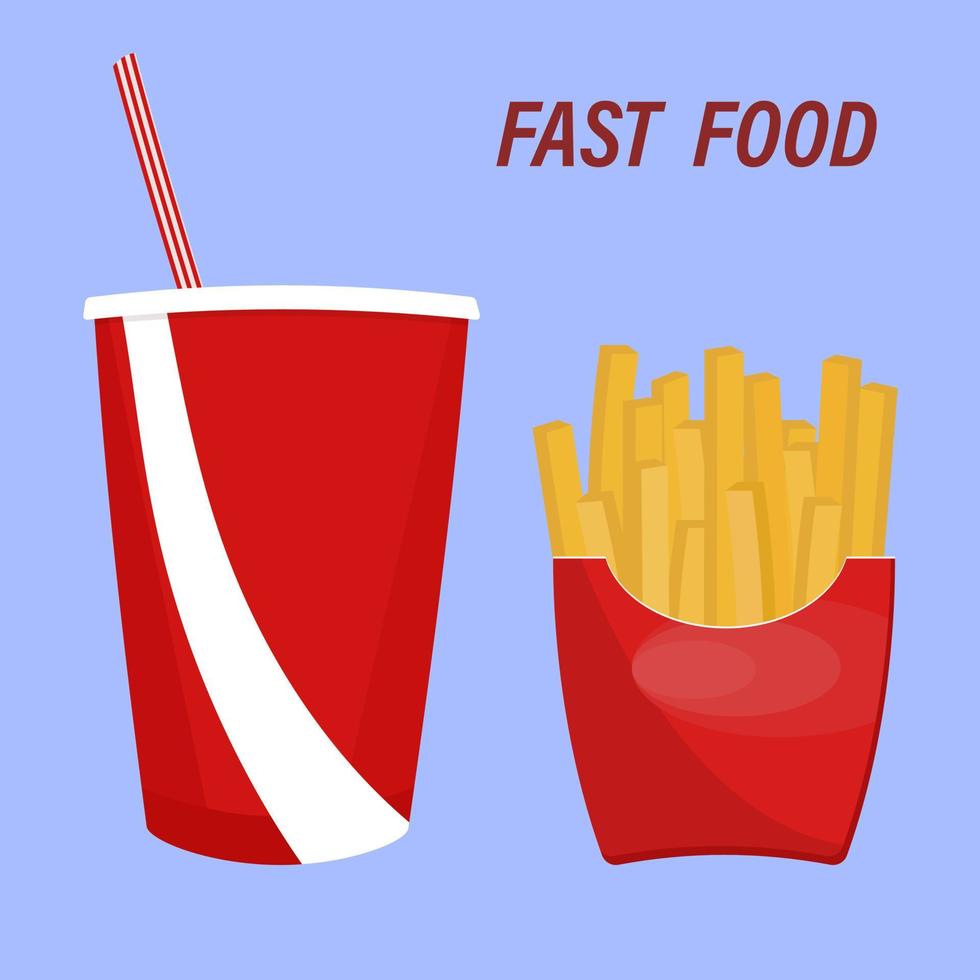 French fries and cola on a white background. Fast food. vector