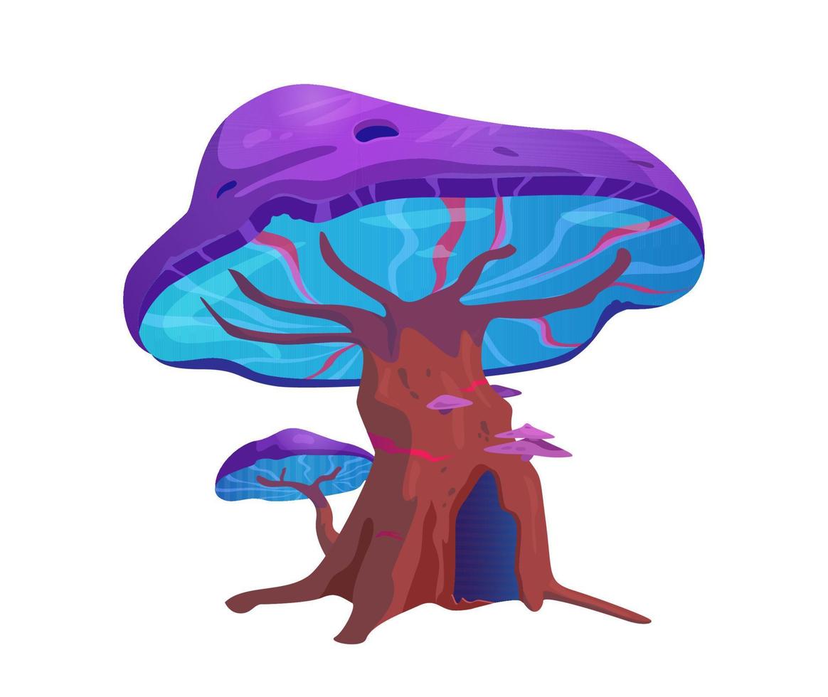 Giant magic  glowing mushroom tree vector illustration isolated on white.