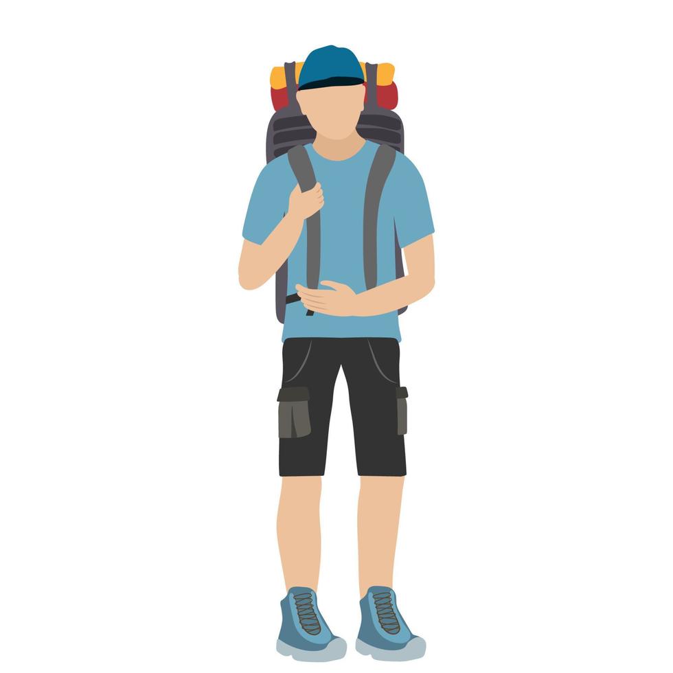 Tourist with a large backpack. Active lifestyle vector cartoon