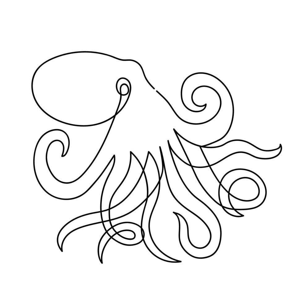 Octopus drawn in one line on white. Underwater animal. Design for logo, tattoo. vector