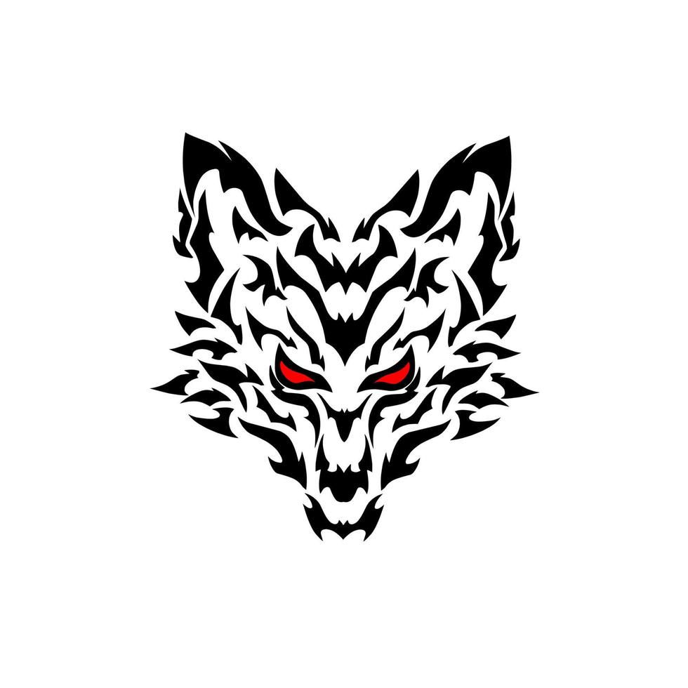 Illustration vector graphic of tribal art head wolf with red eyes