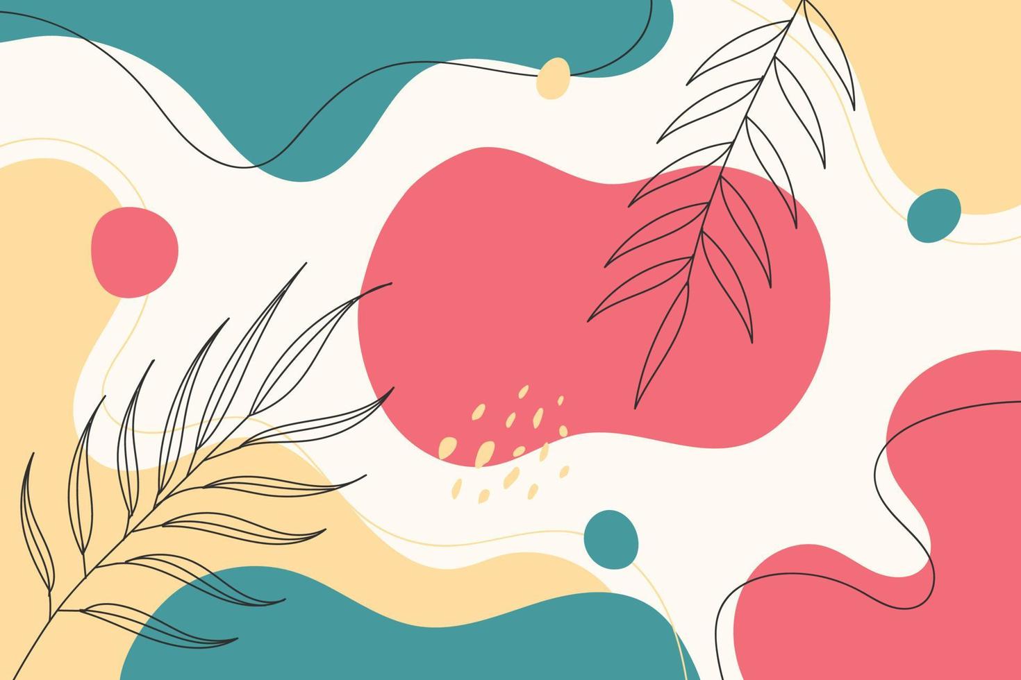 Hand drawn abstract design background with pastel colors and plant ornament. Vector illustration.