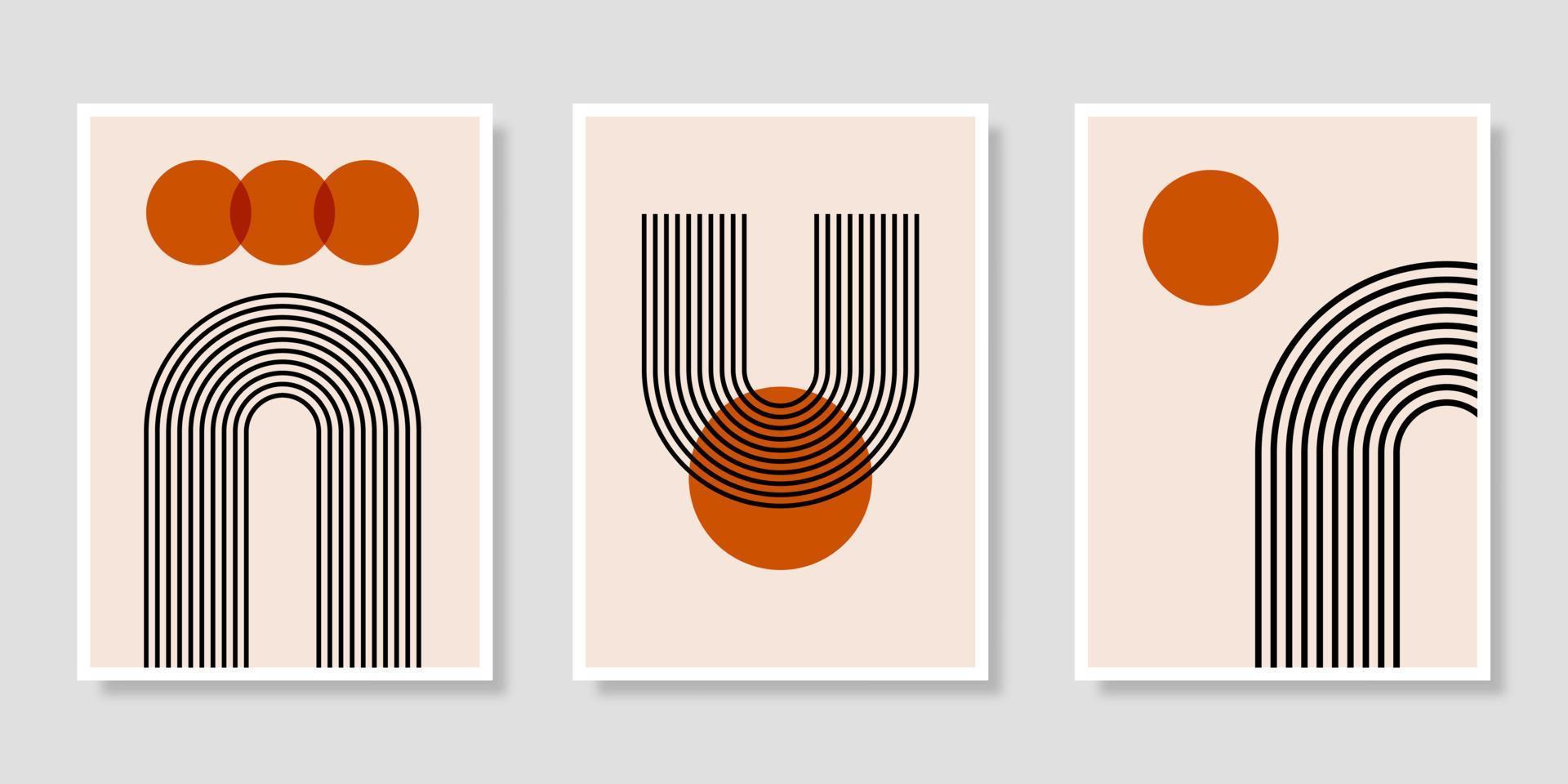 Mid-century abstract contemporary aesthetic background design set with geometric balance shapes. Abstract Art Design for prints, covers, wallpapers, wall art. Vector illustration