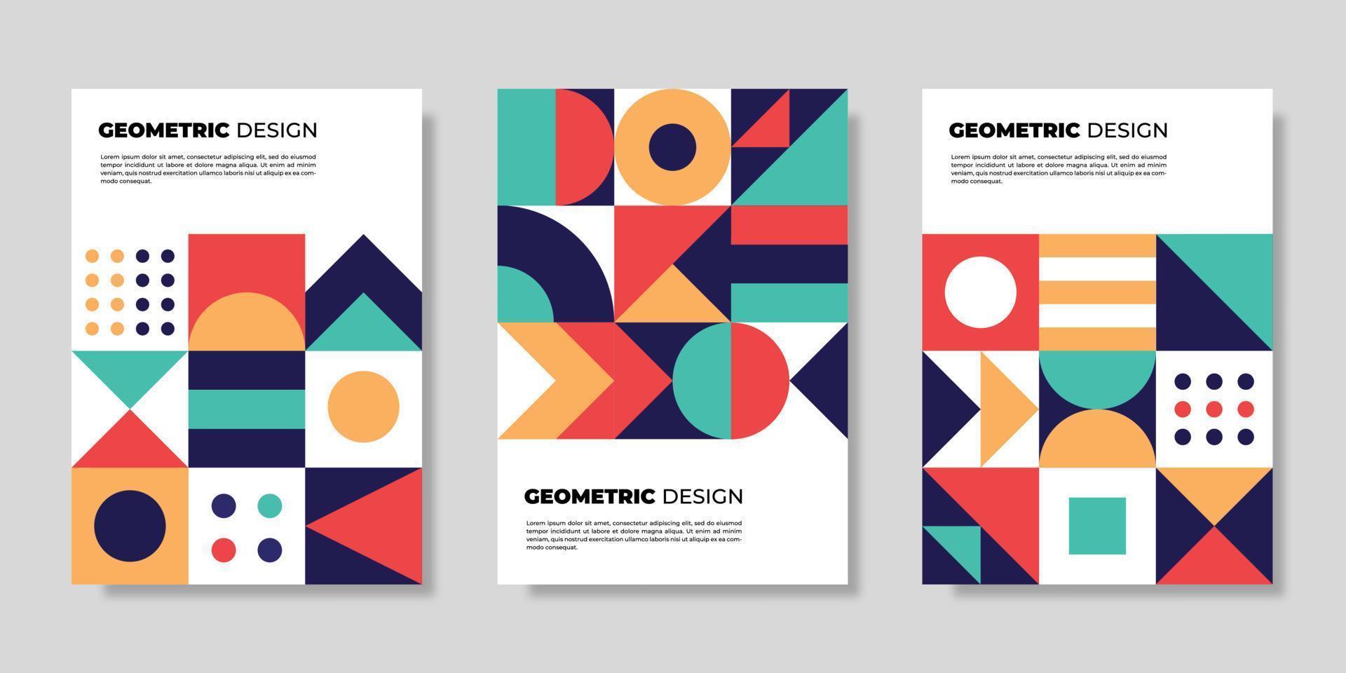 Set of colorful abstract geometric mural design covers. Vector illustration