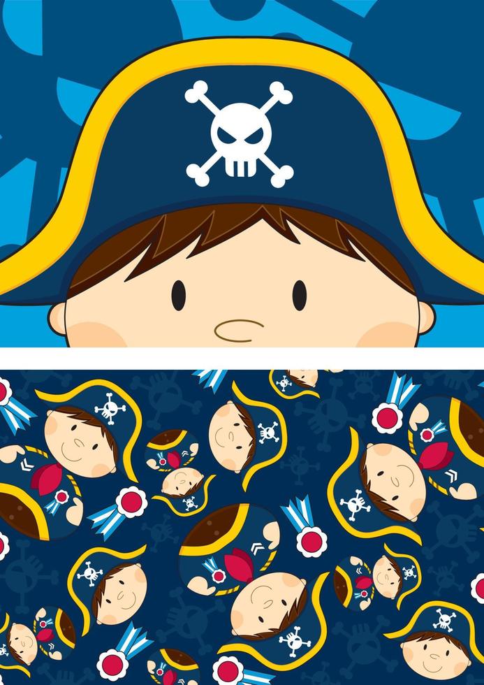 Cute Cartoon Swashbuckling Pirate Captain Pattern vector