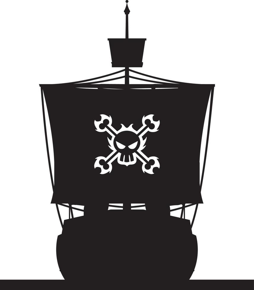 Pirate Ship in Silhouette with Skull and Crossbones vector