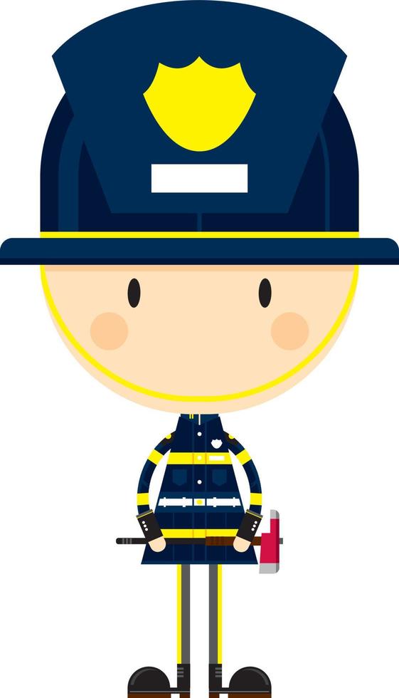 Cute Cartoon Fireman Character with Axe vector